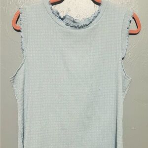 Versona Blue Ruffled Ribbed Tank Top